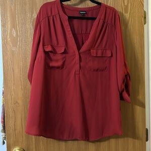 Torrid Red/Maroon Harper Georgette Pullover 3/4 Sleeve Blouse